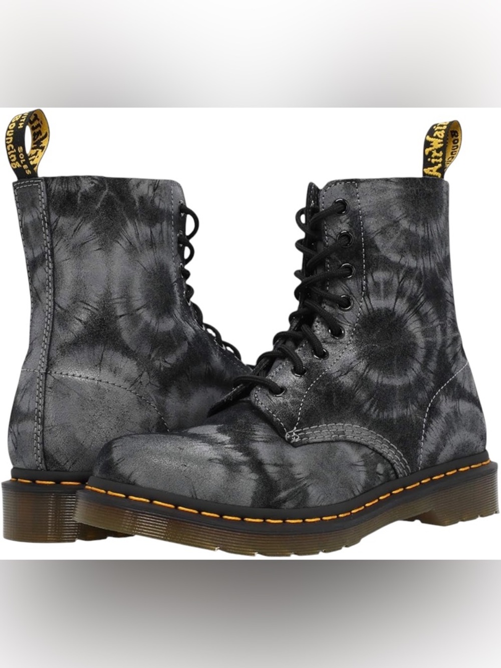 💕 Dr. Marten's 1460 Pascal Black & Gray Tie-Dyed Boots Size 7 Women's Leather